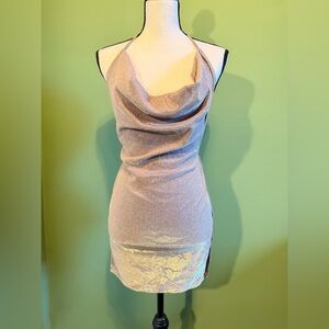 SHEIN Shimmering Backless Halter Dress - Gold